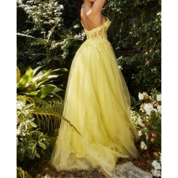NEW ANDREA & LEO COUTURE one shoulder evening gown in yellow - Picture 3 of 3